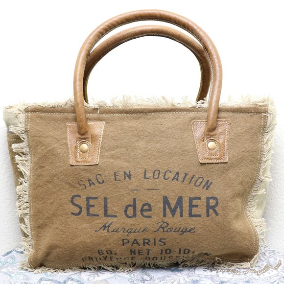 Myra Bag Handbags - NEW Myra Bag FRENCHY Tan Canvas Tote Bag Purse for Vintage Women Fashion Leather